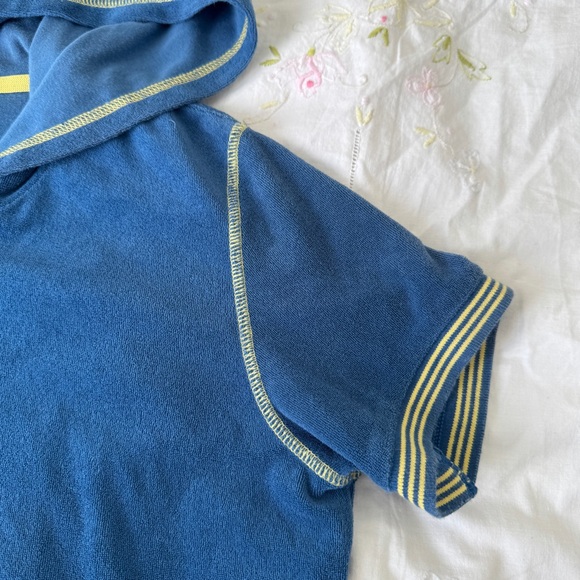 RARE Adidas Blue Hooded Terry Cloth Sweater with Yellow Accents - Picture 7 of 10